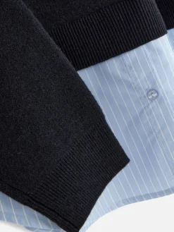 Pull Tricoté à Message Et Chemise Deux-en-un