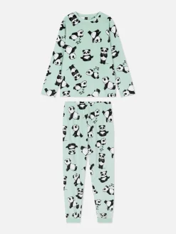 Pyjama Long En Velours à Motif Panda