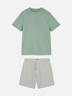 Pyjama T-shirt Texturé Et Short En Jersey