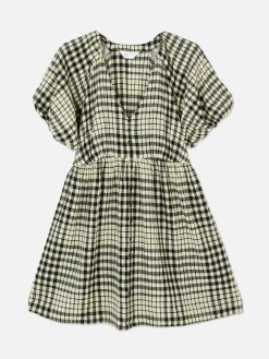 Robe à Smocks, Manches Bouffantes Et Col En V