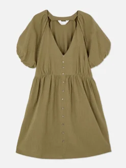 Robe à Smocks, Manches Bouffantes Et Col En V