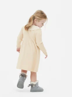 Robe En Maille à Col Brodé