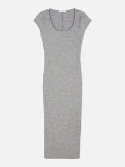 Robe Mi-longue Côtelée Et Décolletée