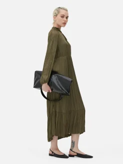 Robe Mi-longue Plissée En Satin