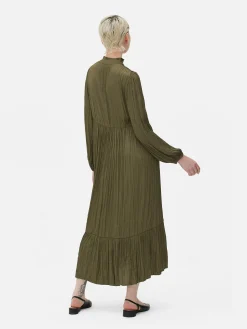 Robe Mi-longue Plissée En Satin