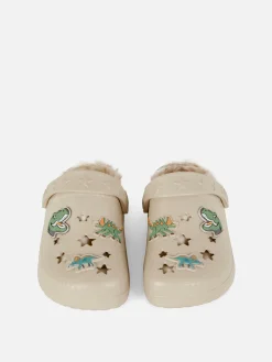 Sabots Doublés En Fausse Fourrure à Motif Dinosaure