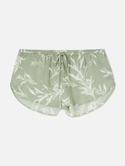 Short De Pyjama En Satin à Motif Feuilles