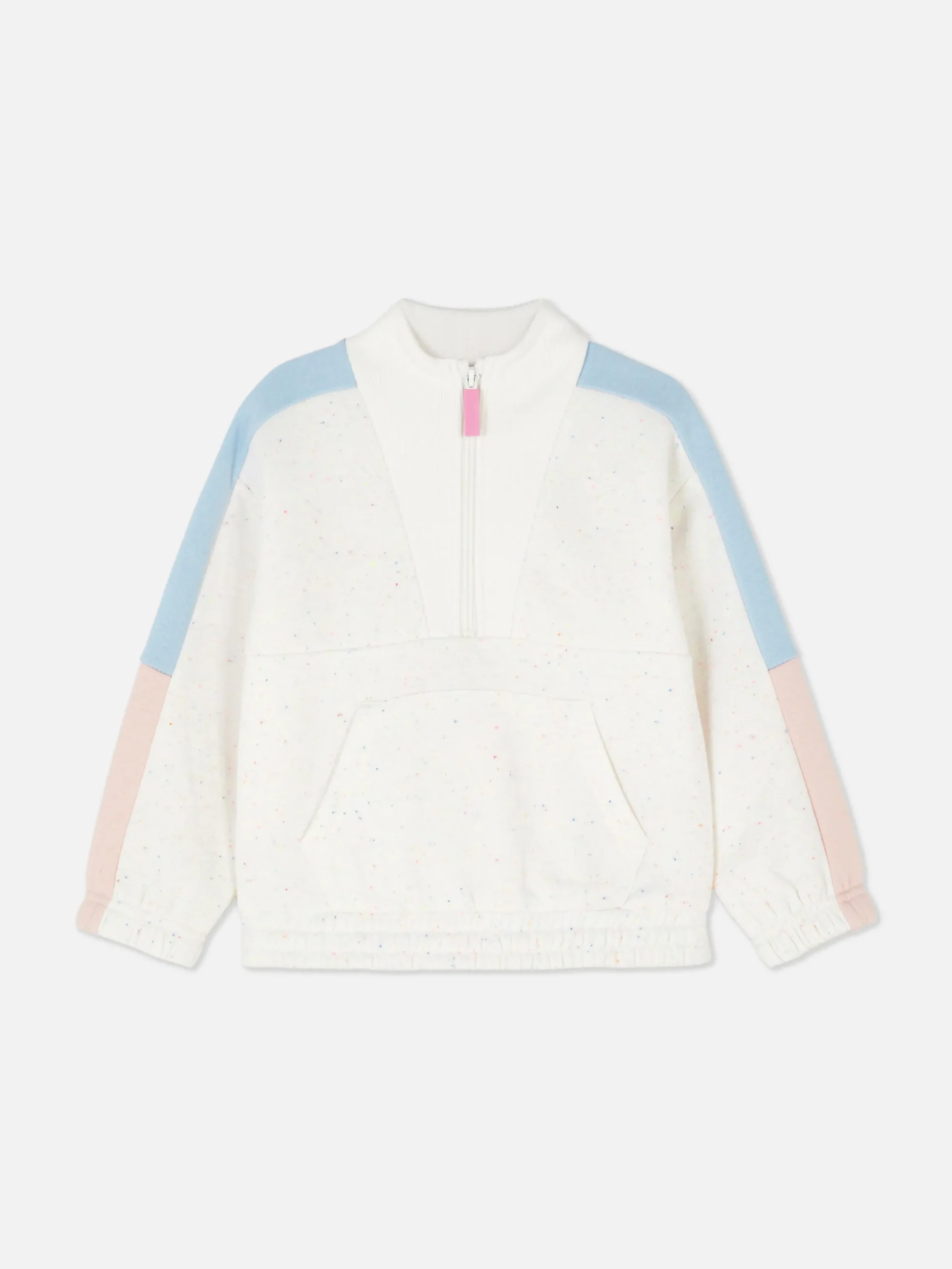 Sweat-shirt Color Block à Encolure Zippée