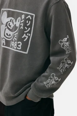 Sweat-shirt Délavé à L'acide Disney Mickey Mouse X Keith Haring
