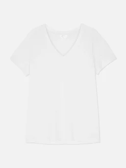 T-shirt à Col En V En Coton Mélangé