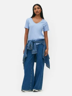 T-shirt à Col En V Et Manches Courtes