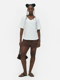 T-shirt à Col En V Et Manches Courtes