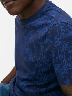 T-shirt à Col Ras-du-cou Et Motif Arbres Japonais