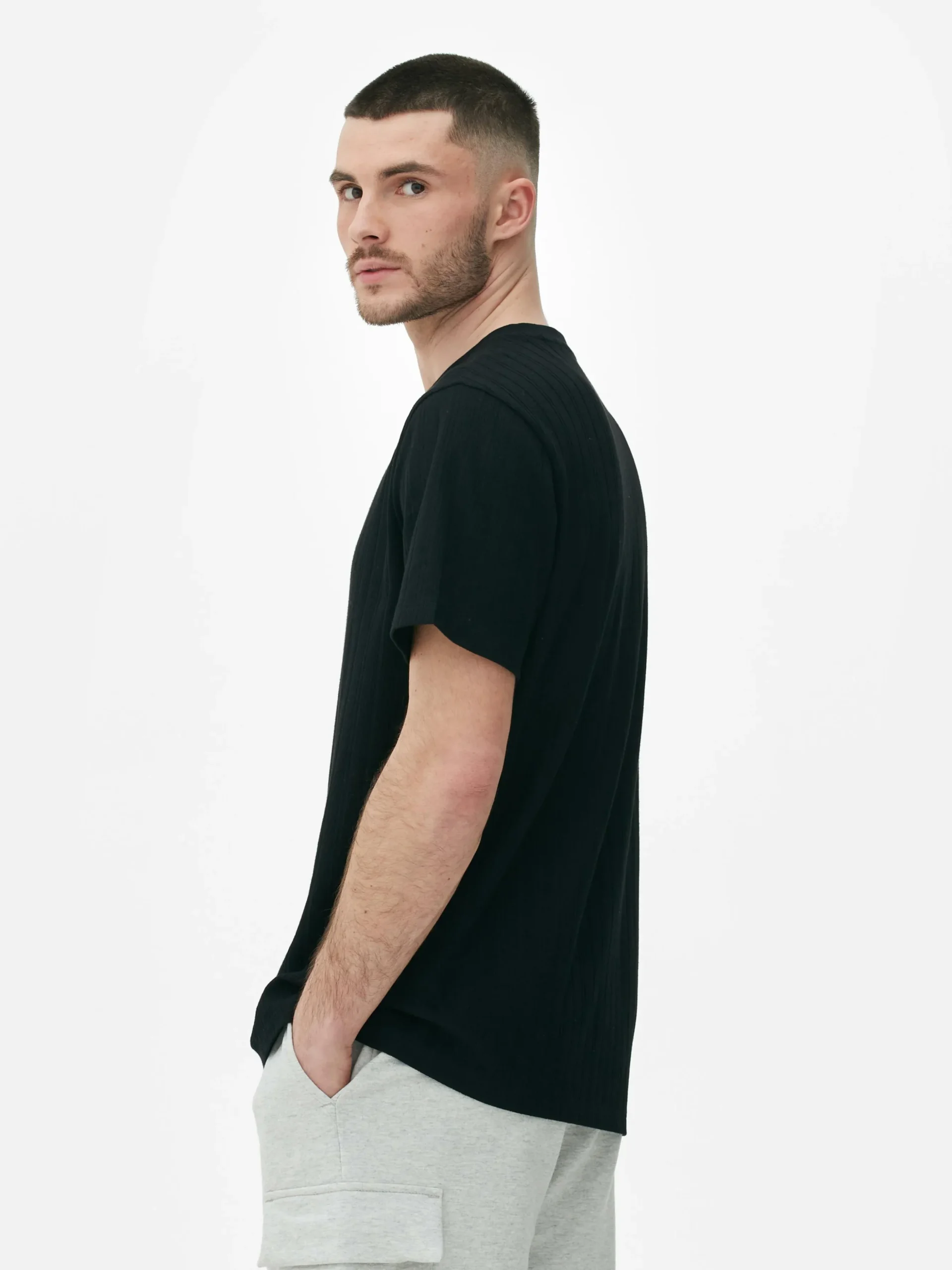 T-shirt Côtelé à Col Ras-du-cou