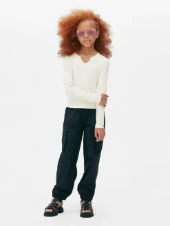 T-shirt Côtelé à Encolure Crantée