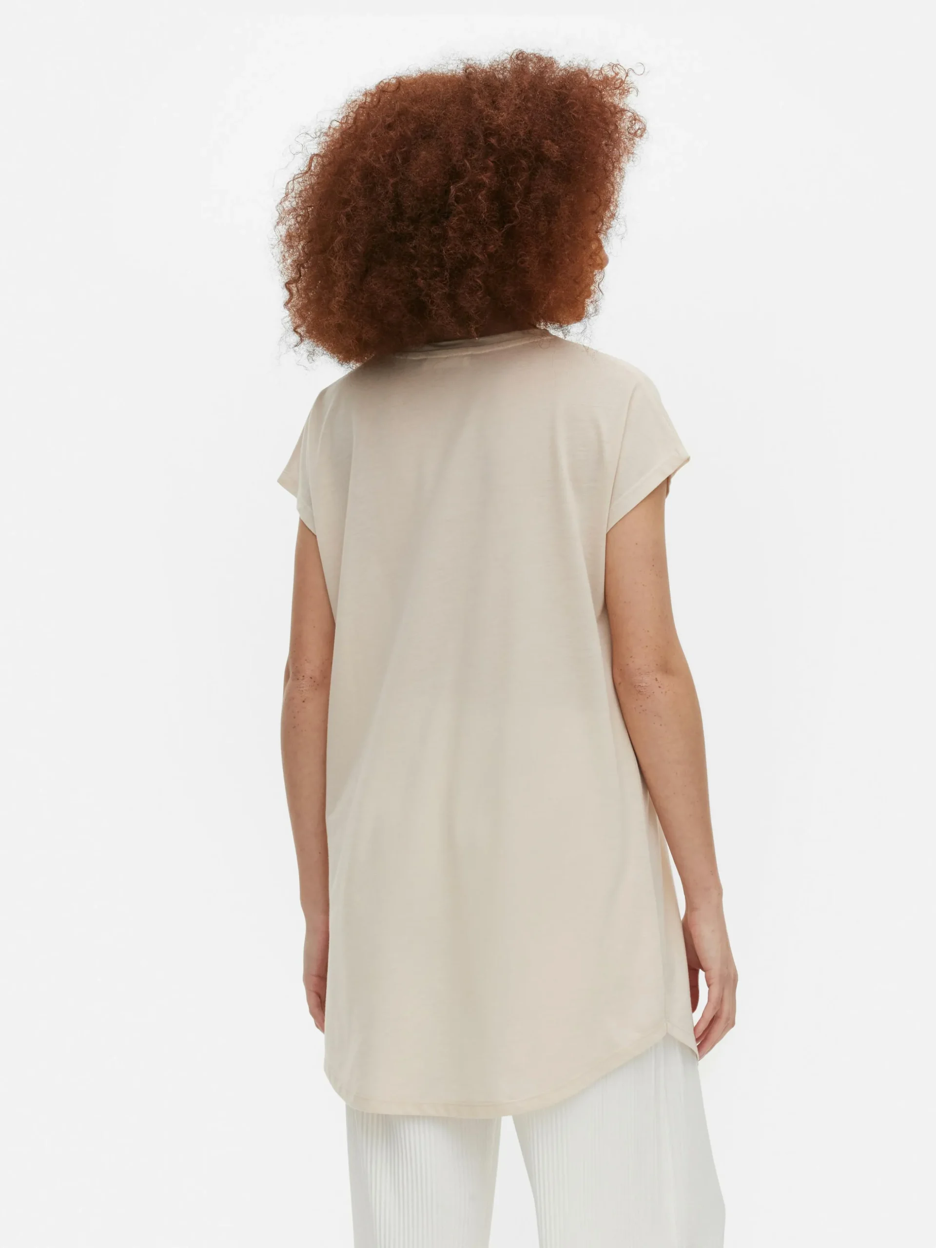 T-shirt Long Imprimé à Manches Courtes