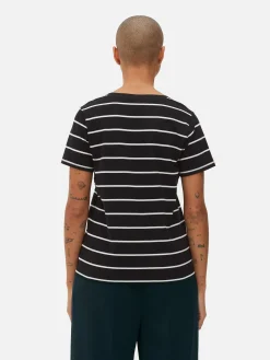 T-shirt Rayé à Col En V