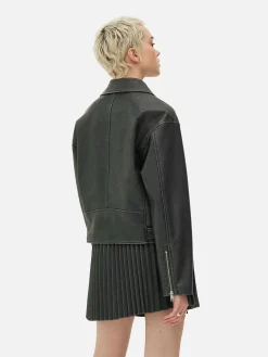 Veste De Motard En Simili Cuir Effet Vieilli