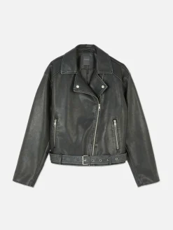 Veste De Motard En Simili Cuir Effet Vieilli