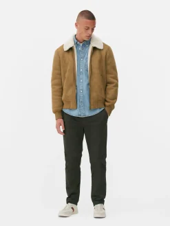 Veste En Suédine à Col Effet Mouton Retourné