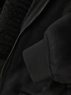 Veste En Suédine à Col Effet Mouton Retourné