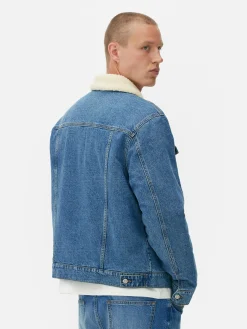 Veste Trucker En Denim à Col Effet Mouton Retourné