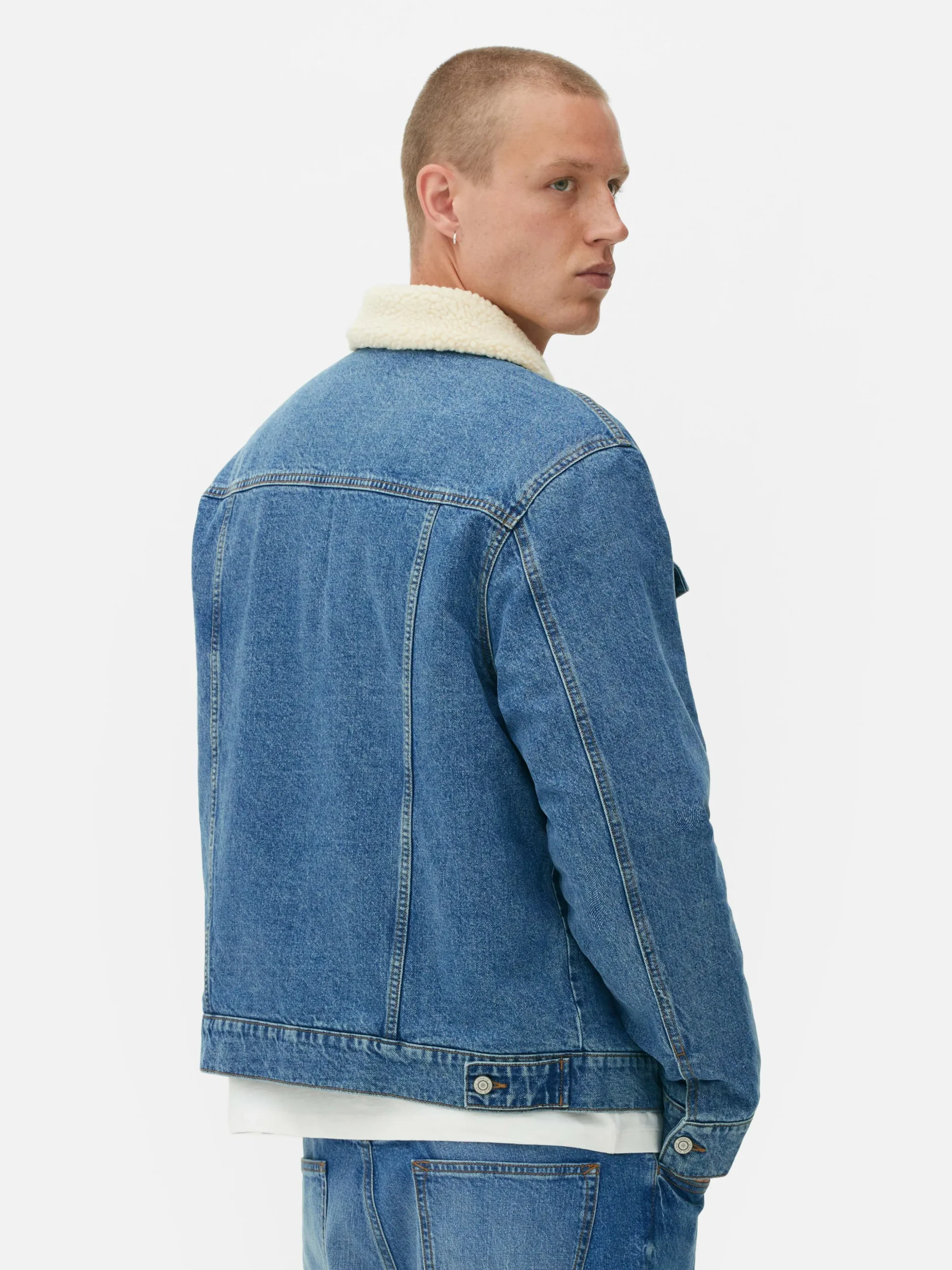 Veste Trucker En Denim à Col Effet Mouton Retourné